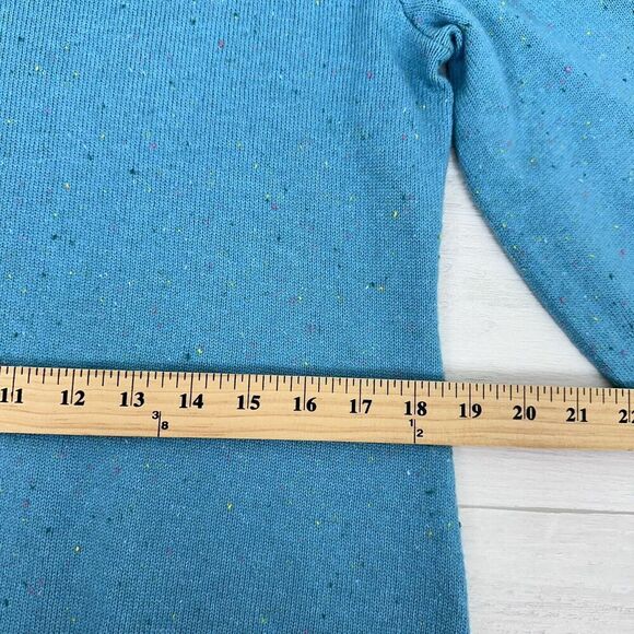 Talbots Mock Neck Sweater Dress Size Medium Aqua Blue Speckled Shoulder Buttons - Picture 12 of 15